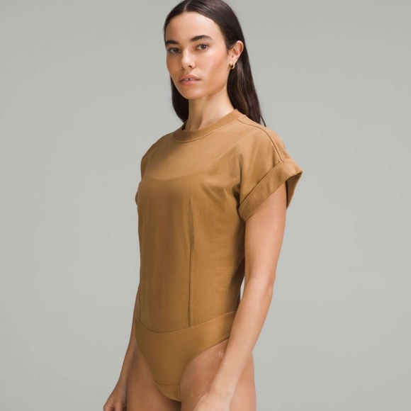 NWT Lululemon Heavyweight Cotton T-Shirt Bodysuit Back Cutout Camel Size S - Picture 6 of 15